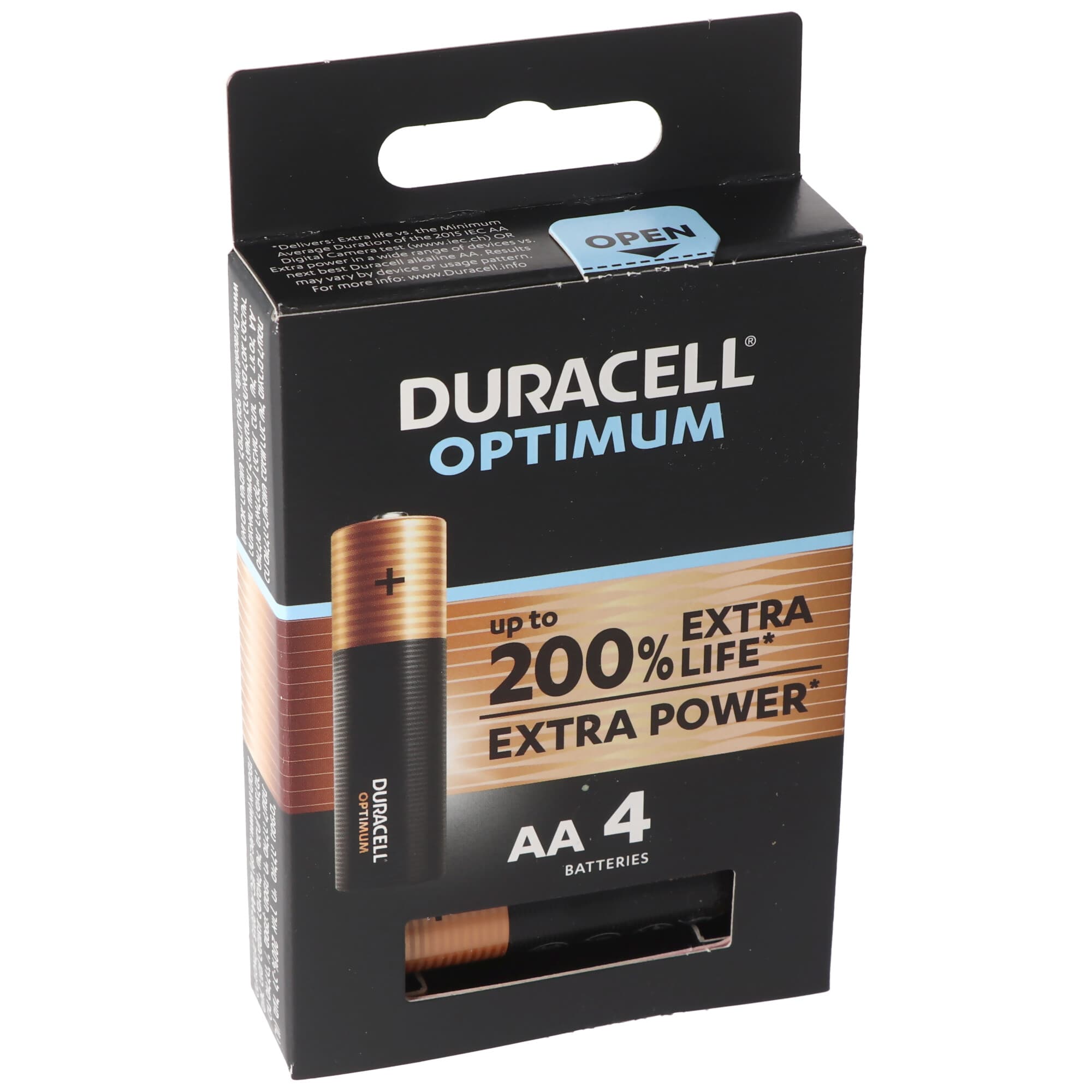 Piles alcalines Duracell Optimum AA Mignon, 1.5V LR6 MX1500, pack de 4 LR06