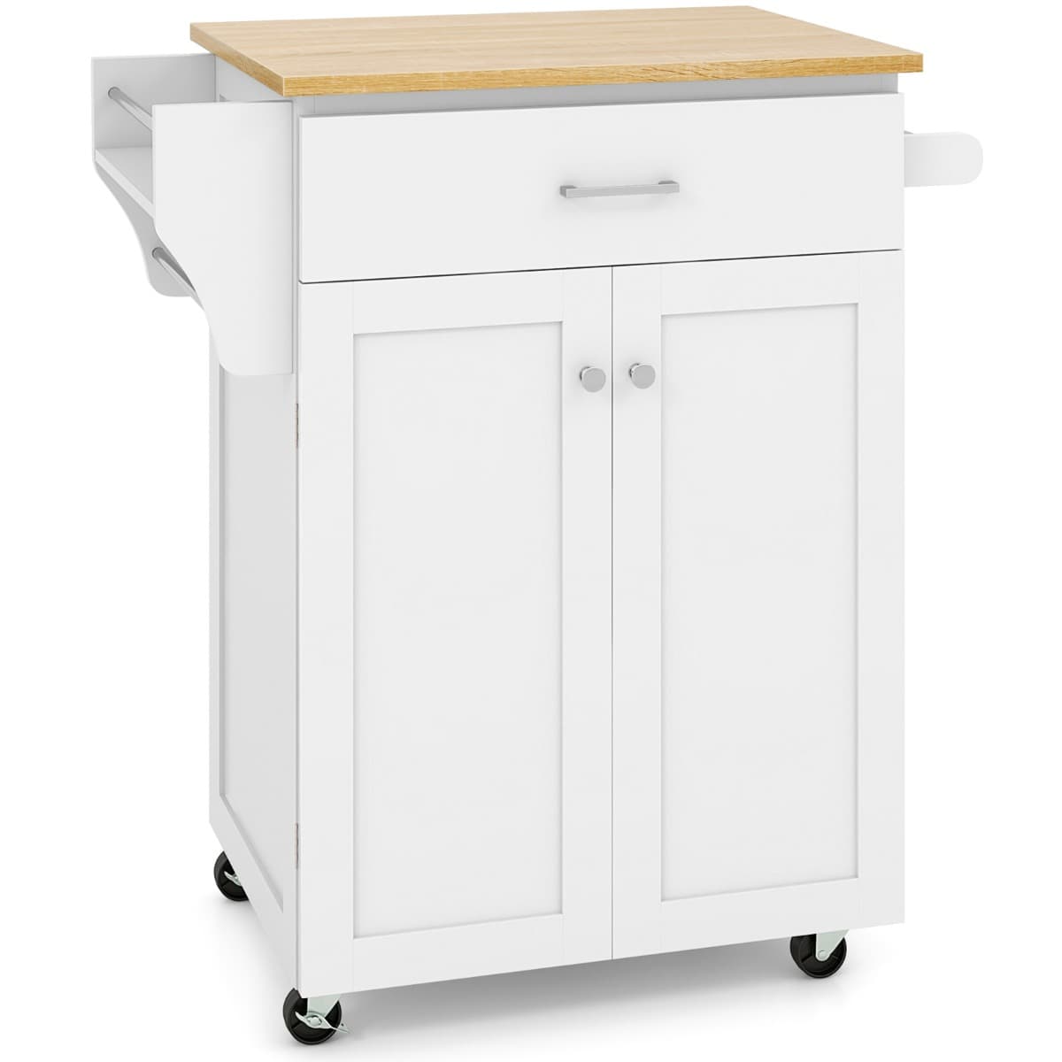 CostwayÎlot de Cuisine à Roulettes Chariot de Cuisine Roulant avec Tiroir Armoire de Rangement Support à Épices et Barres à Serviettes Blanc