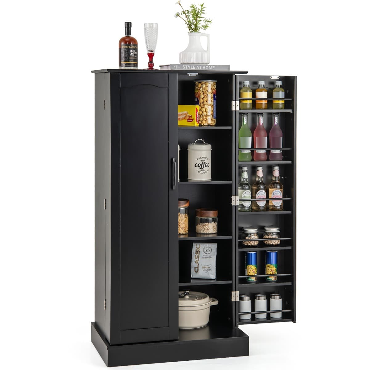 CostwayMeuble de Rangement 120 cm Armoire de Rangement de Cuisine à 2 Portes Dispositifs Anti-basculement Noir