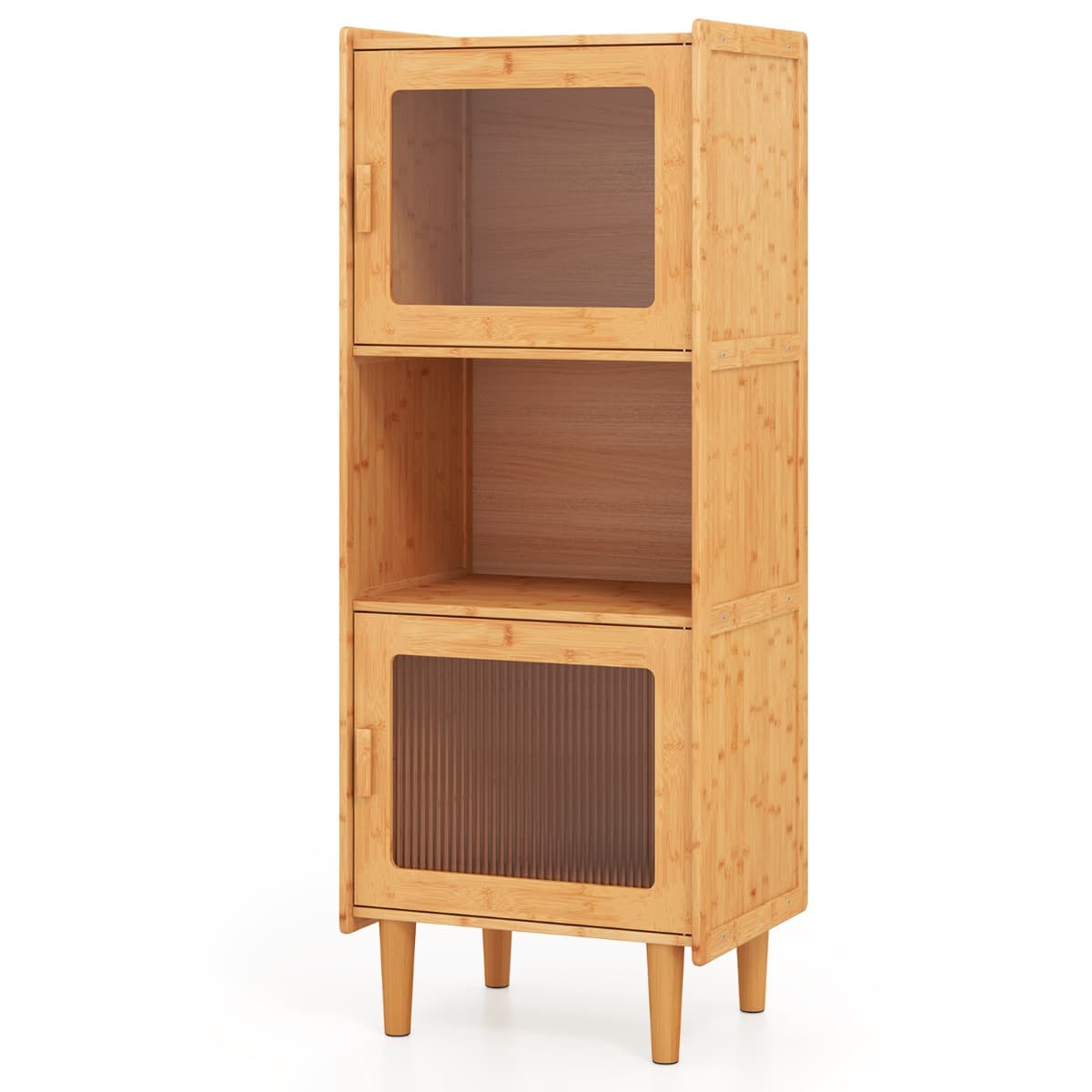 Armoire de Cuisine à 3 Compartiments Ouverts et Fermés 2 Portes en Acrylique Bibliothèque Autoportan