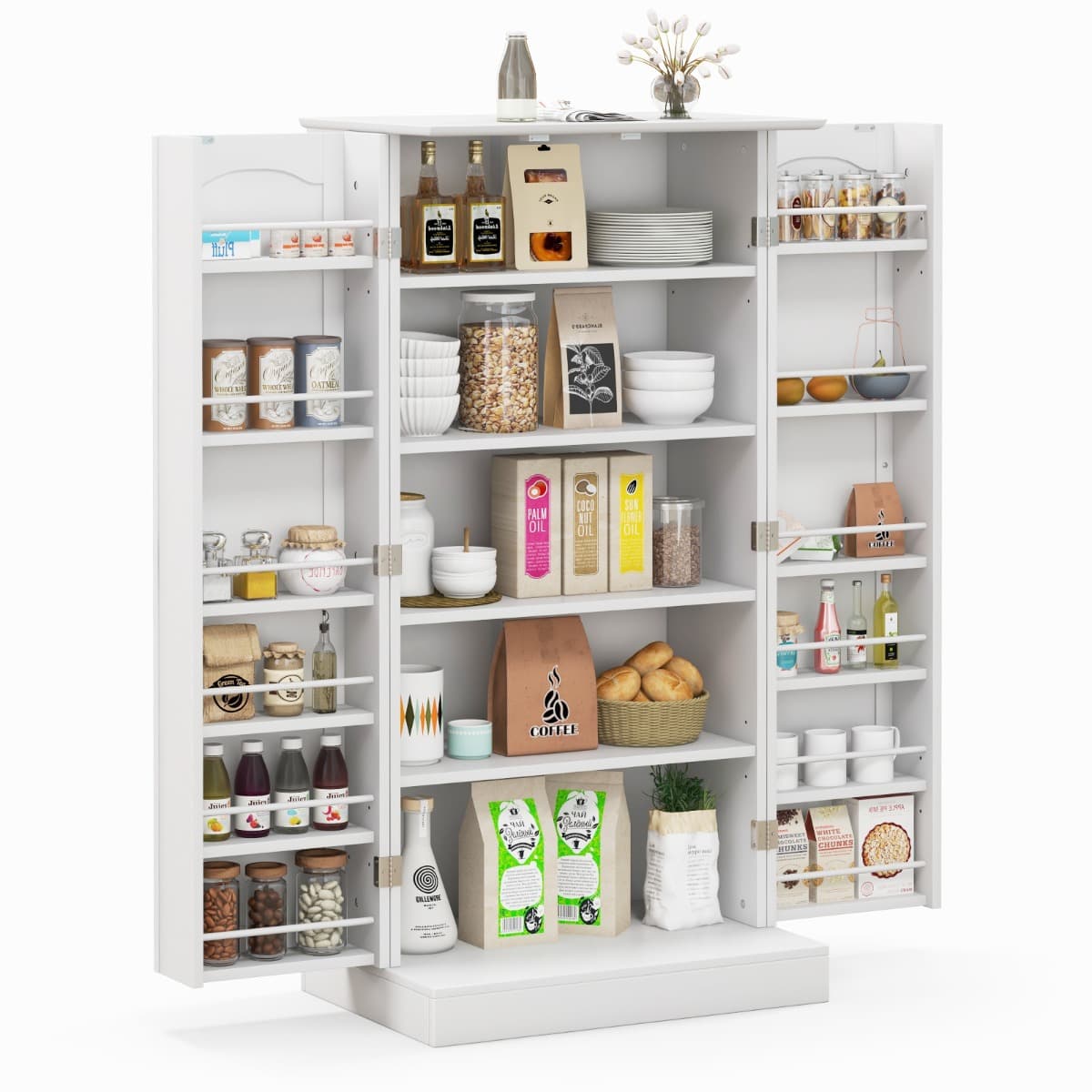 Meuble de Rangement 120 cm Armoire de Rangement de Cuisine à 2 Portes Dispositifs Anti-basculement P